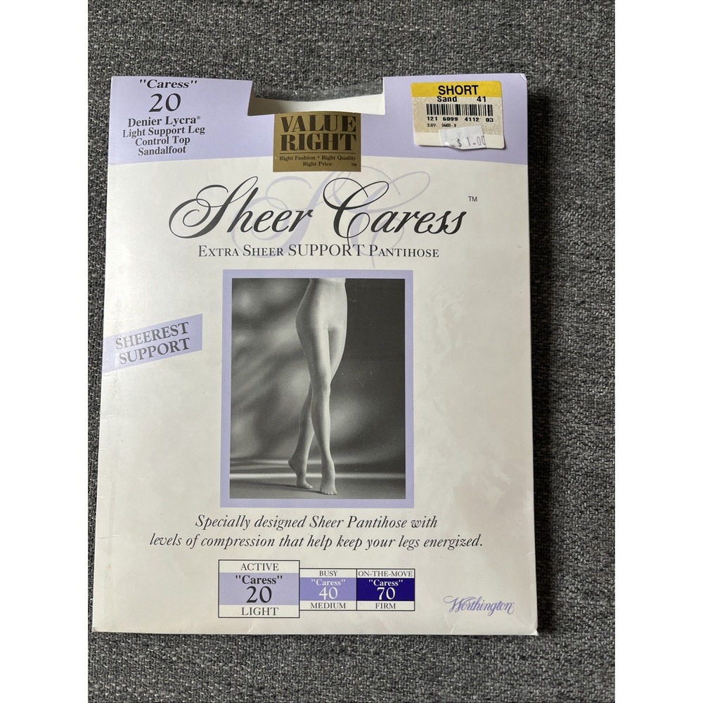 Sheer Caress Silky Sheer Panty Hose Short Sand 41 JCPenny NIP Control Top